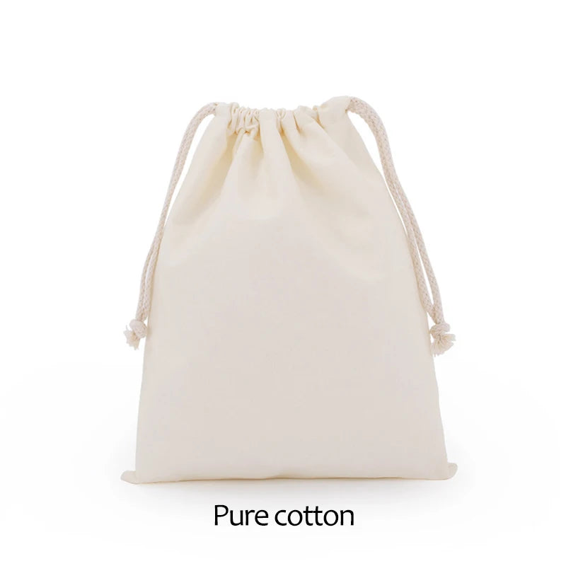 Reusable White Cotton Drawstring Bags