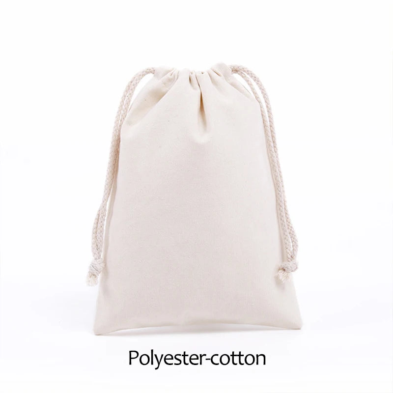 Reusable White Cotton Drawstring Bags