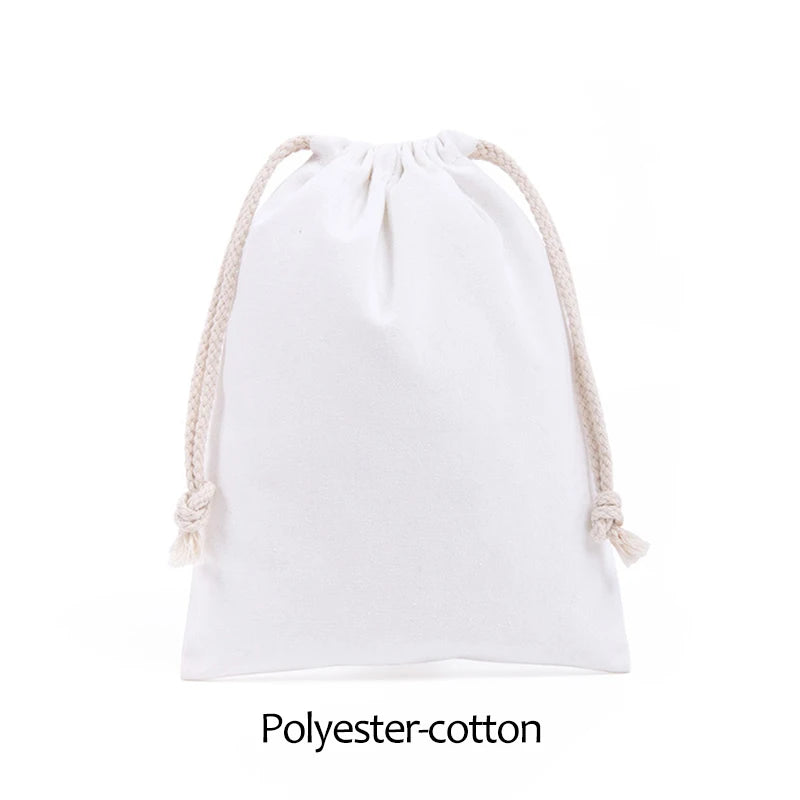 Reusable White Cotton Drawstring Bags
