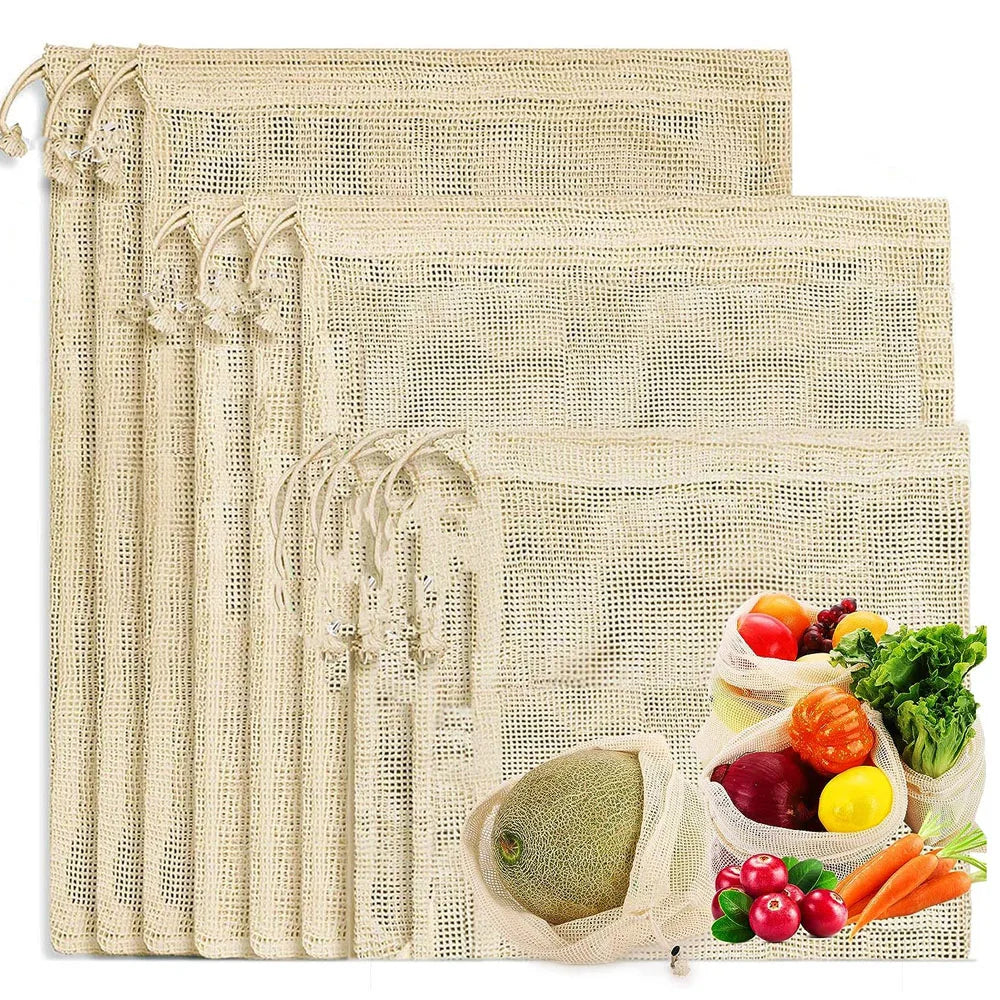 3-Pack Reusable Cotton Mesh Produce Bags