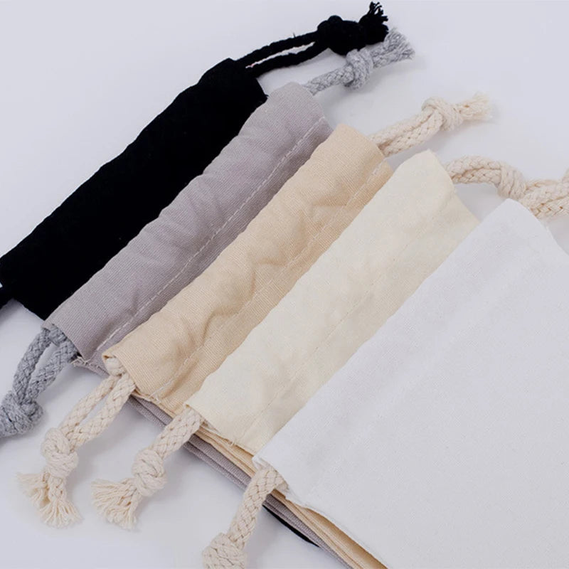 Reusable White Cotton Drawstring Bags