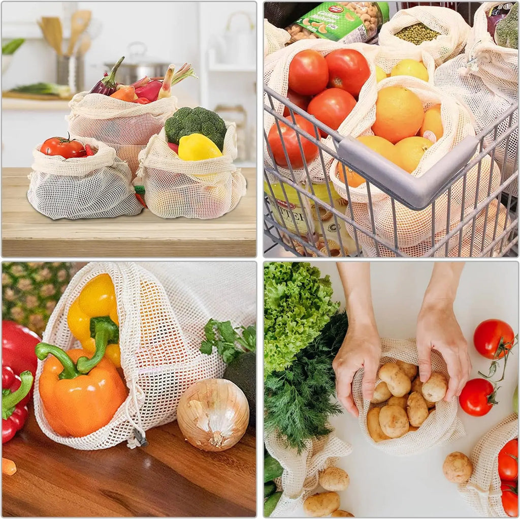 3-Pack Reusable Cotton Mesh Produce Bags