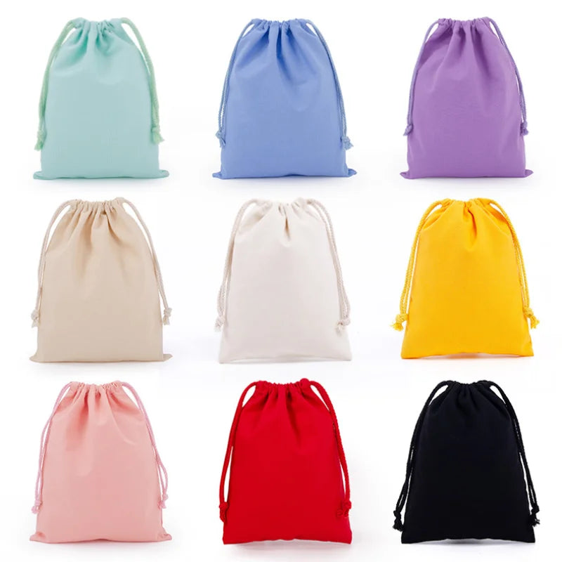 Reusable White Cotton Drawstring Bags