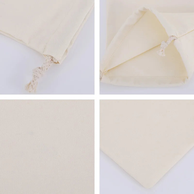 Reusable White Cotton Drawstring Bags